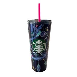Starbucks Peacock Holiday Christmas 2024 Stainless Steel Cup 24 oz Blue Pink